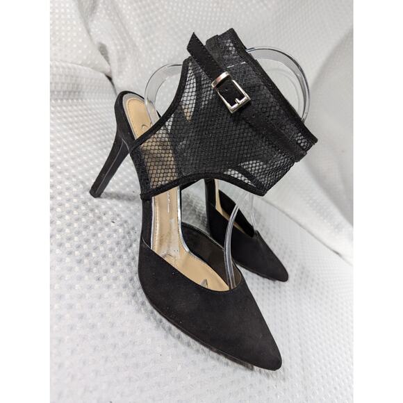 NWOT-1 SHOW! JESSICA SIMPSON! BLACK VEGAN SUEDE MESH ANKLE POINTY HEELS! SZ 9M - Picture 2 of 11